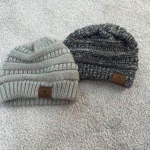 Infant Knit Hats Set of 2 Gray and Dark Gray